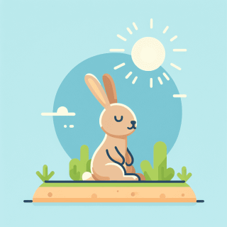 うさぎが1羽座っている写真　お昼の晴れた日