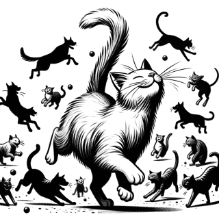 猫が仲間と戯れている楽しそうなイラスト