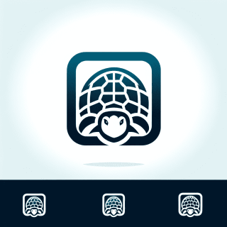 亀の顔をした四角い形のロゴイメージ　写真画像