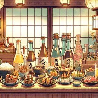 居酒屋でのお酒とおつまみ　イラスト