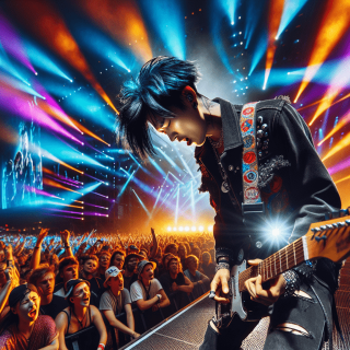 音楽アーティストが大規模なコンサートで盛り上がっている様子