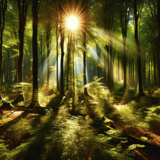 木漏れ日が降り注ぐ森