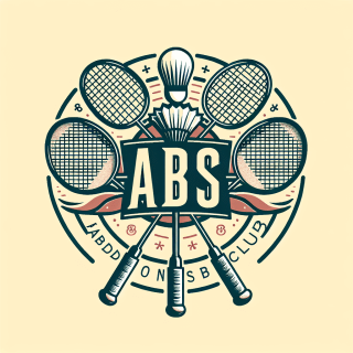 チーム名「ABS」のバドミントンクラブのシンプルなイラスト。ラケットがメイン
