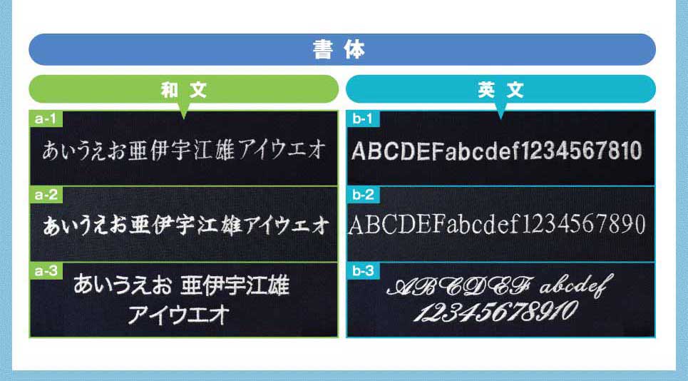 ネーム刺繍書体