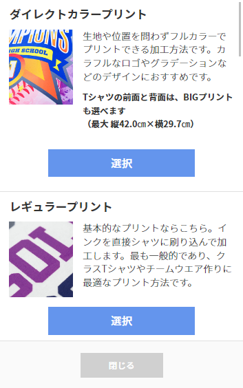 ご注文内容の入力 プリント方法